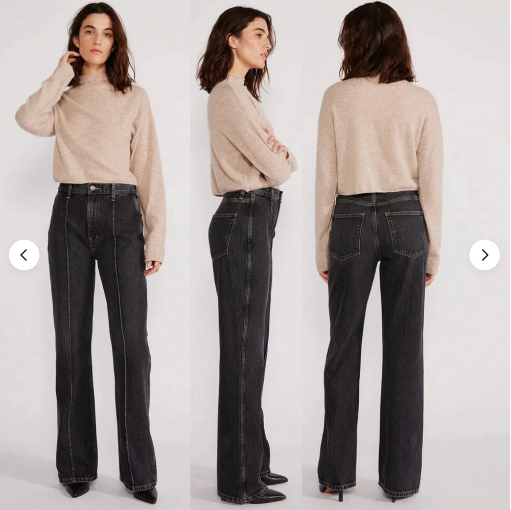 ETICA Estilia Pintuck Jeans Trousers 26 Wide Leg Black Mountain Flare Y2K 90s